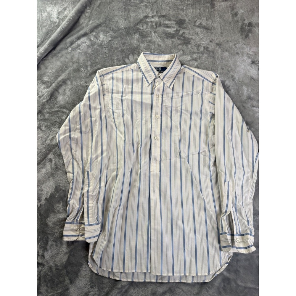 Polo By Ralph Lauren Mens Popover Shirt S White Striped Long Sleeve sleeves
